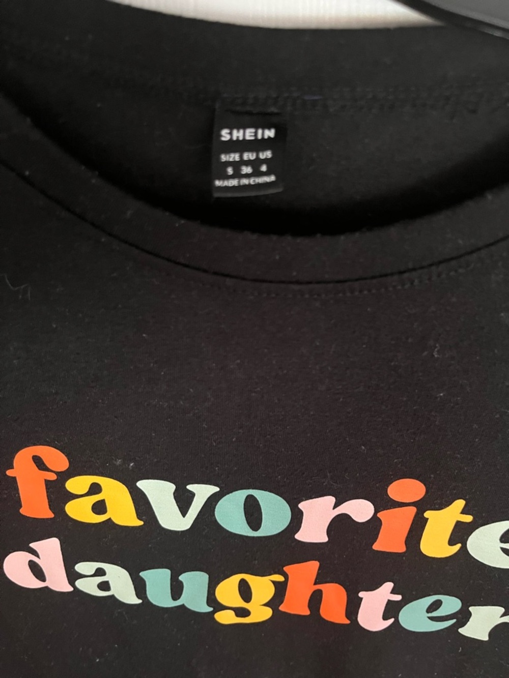 SHEIN Black Graphic Tee with Multicolor 'favorite daughter' Print
